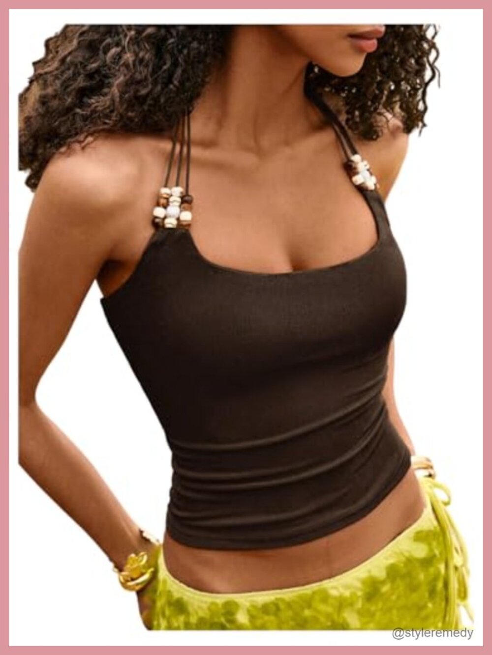 Boho Beaded Halter Tank Top Y2K Summer Going Out Slim Fit Sleeveless